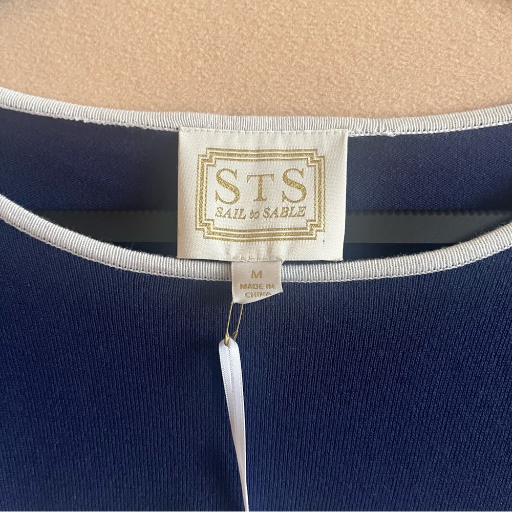 Sail to Sable NEW Navy White Striped Shift Dress Long Sleeve Nautical Coastal M - Picture 4 of 12